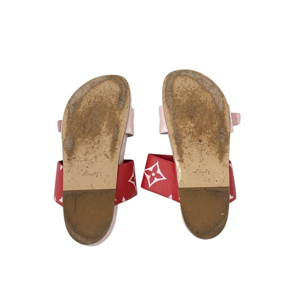 Louis Vuitton Bom Dia Monogram Canvas Flat Slide Sandals Pink Red Size 37 - Picture 11 of 12